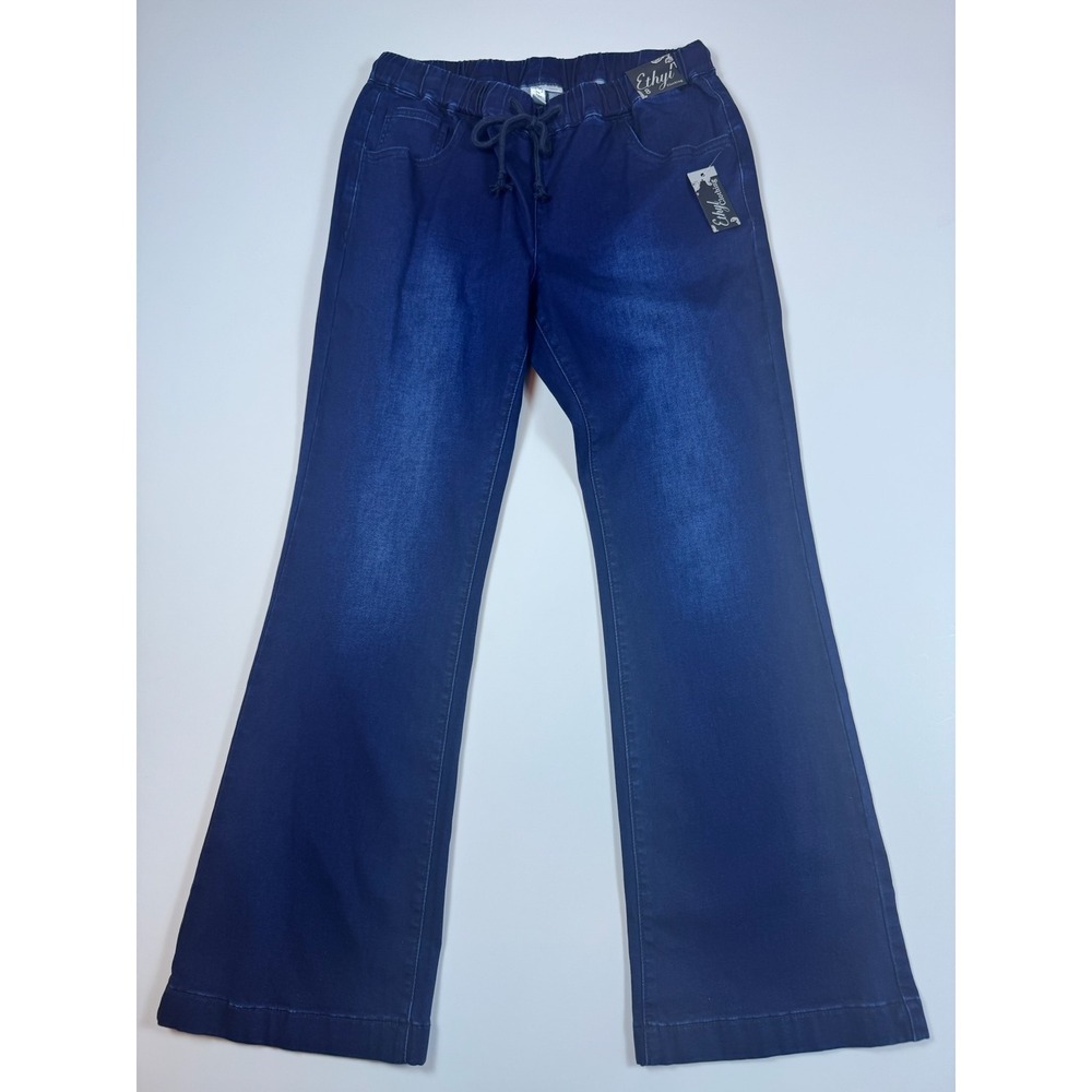 Ethyl Womens Boutique Pull On Jeans Stretchy Soft Casual Drawstring Wide Leg 6